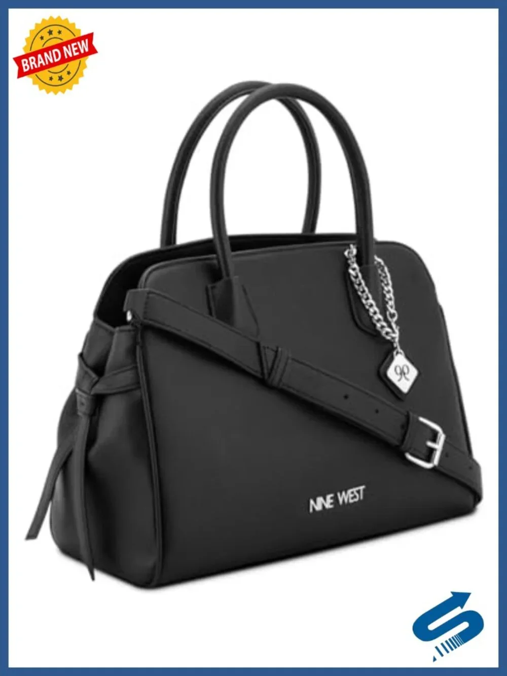 Large Faux Leather Satchel with Zipper Closure